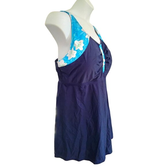 Hanna Nikole Plus Size 24W Two-Piece Modest Swim Set Womens Navy & Blue Floral - Picture 5 of 15